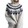 Fall Winter Women's Vintage Loose Jacquard Pullover Knit Sweater, Oversized Casual Top for European American Women