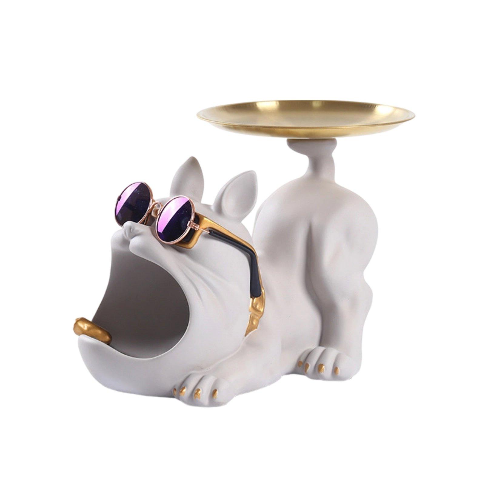 Französische Hunde-Schlüssel Schüssel Einweihungsgeschenk Hunde-Schlüsselhalter Hundestatue Aufbewahrungsschale Lustiges Design Weit zu öffnende Hundekeksschale grau