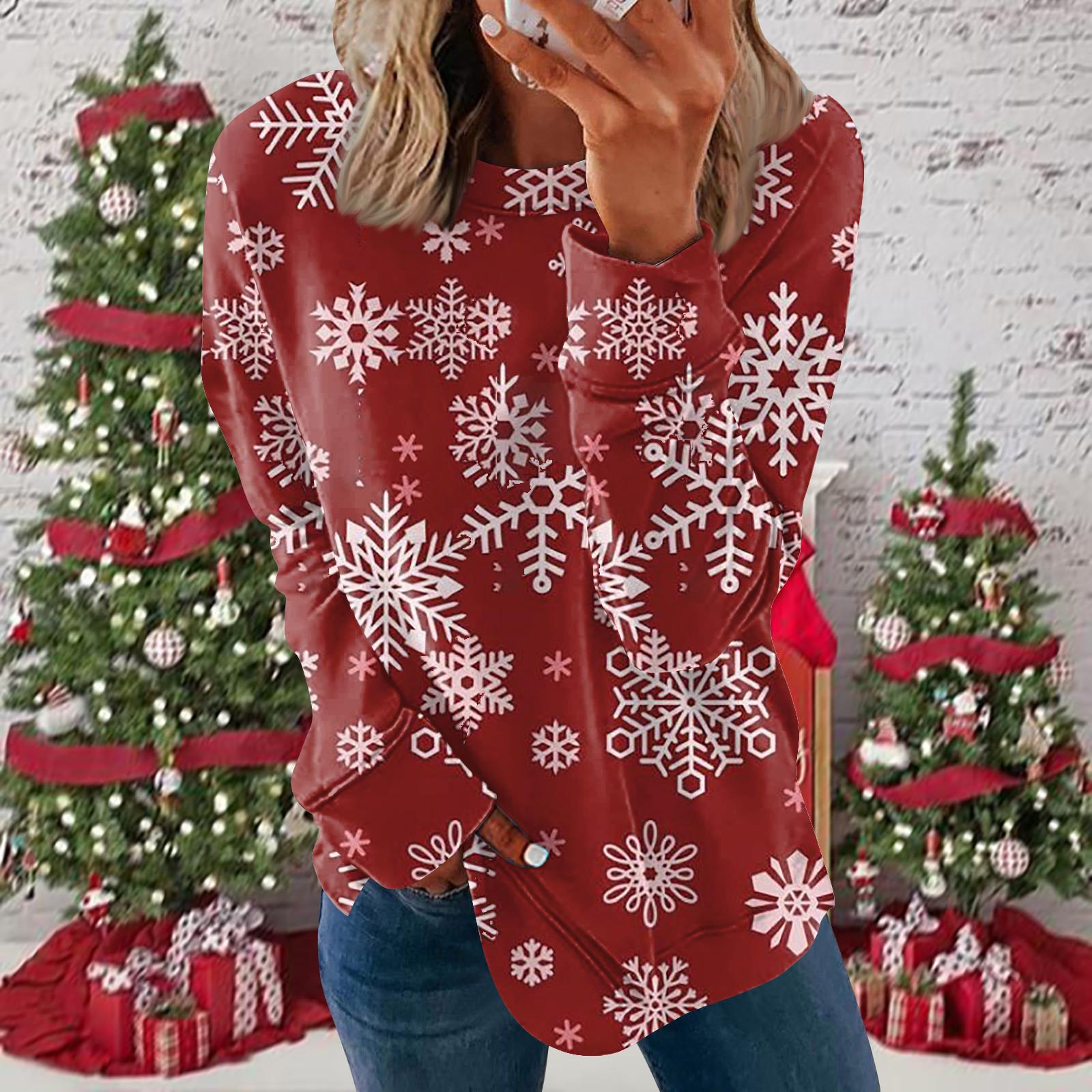 

And Winter Women s Long Sleeve Tunic Pullover Loose Christmas Printed Casual Dressy Top XXXL винный