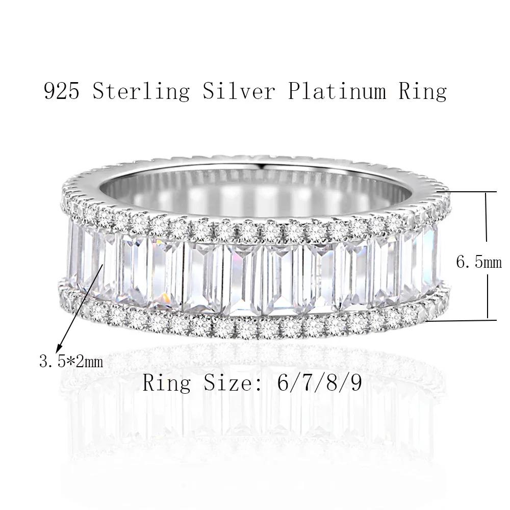 New Rectangular Mosaic Created Moissanite Diamond 925 Silver Engagement Rings for Women Wedding Fine Jewelry