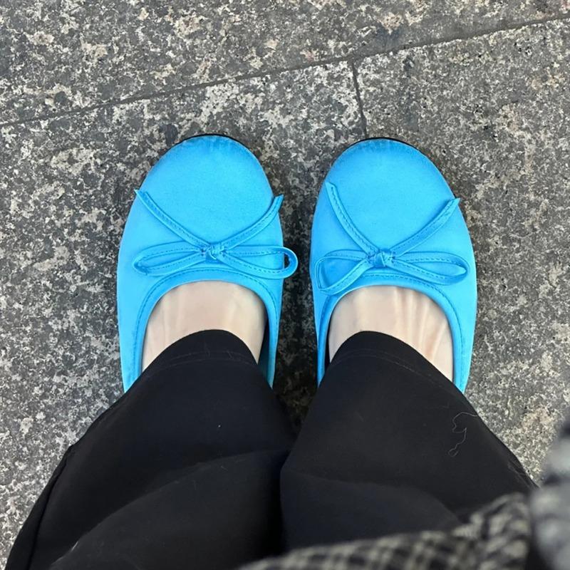 Bow Round Head Ballet Single Shoes Women's Small Blue Shoes Gentle Wind One Pedal Flat Shoes