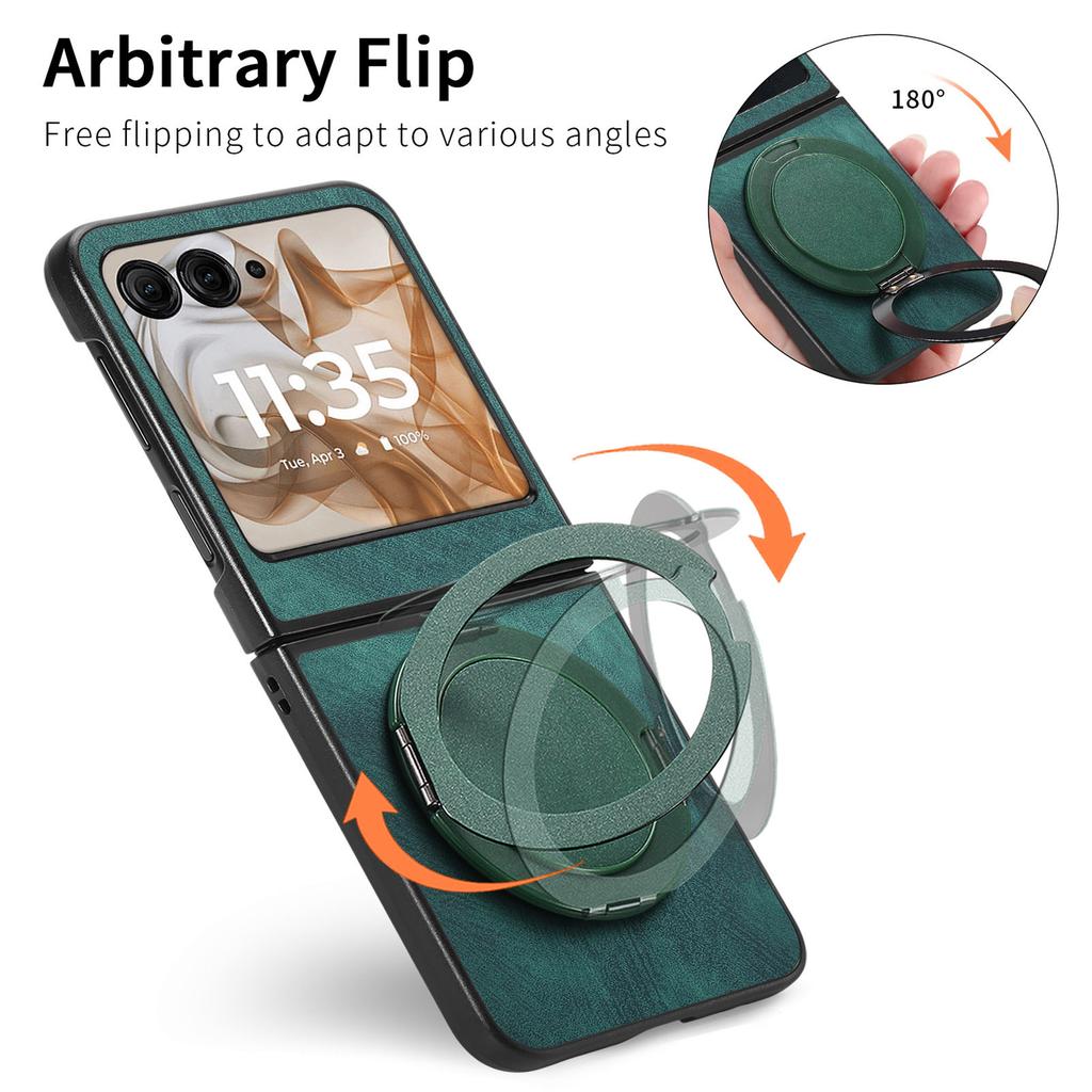 For Motorola Razr 60/Motorola Razr 50 5G Phone Case with Rotating Kickstand Stress Relief Retro Leather Back Cover