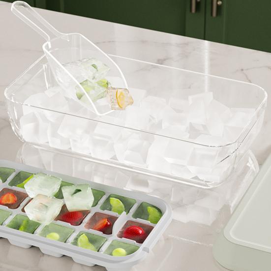 Ice Cube Tray with Lid And Bin Press-Button Release Ice Mold for Freezer