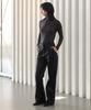 320SHOWROOM Faux Leather Side Slit Button Elastic Fleece-Lined Bootcut Pants Black