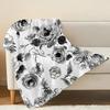 Soft Thick Flannel Blanket with Elegant Ink-Wash Floral Pattern, Warm Cozy for Home Bedroom Guest Room, Single Size, Ideal for Halloween & Christmas