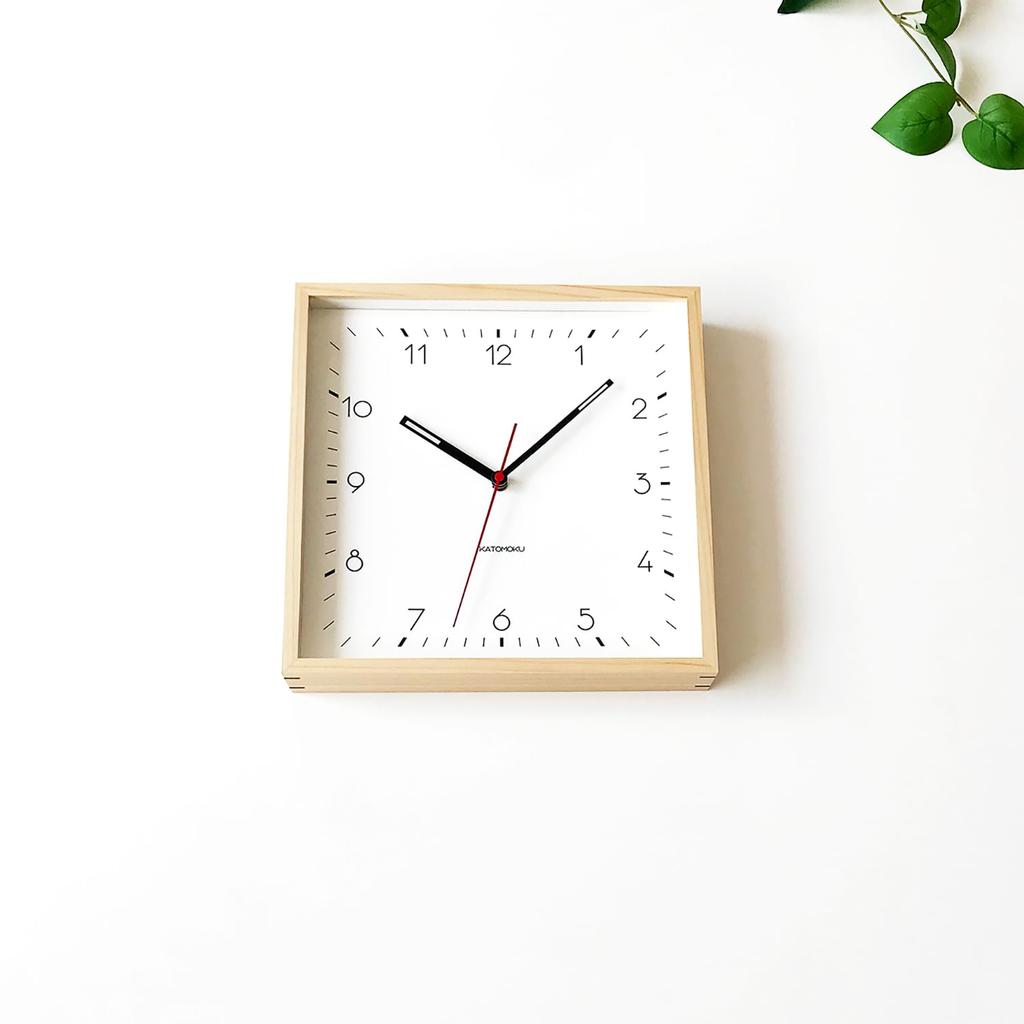 KATOMOKU Square clock 3 Hinoki wall clock with continuous second hand km-114HM (quartz clock)