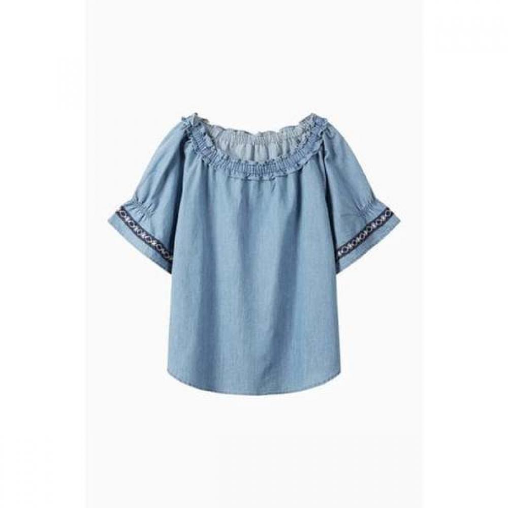 Benetton Women Two Way Denim Blouse Babl70631 IN/42