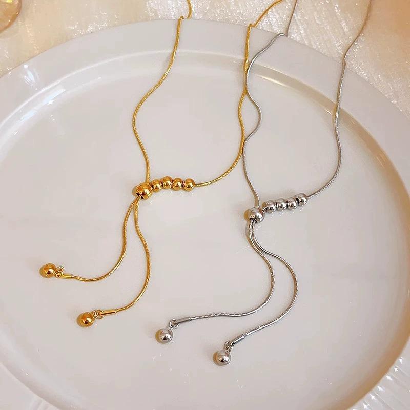 Metal Ball Beaded Pendant Necklaces for Women Ladies Temperament Fine Chains Adjustable Pull-Out Necklaces Jewelry Accessories