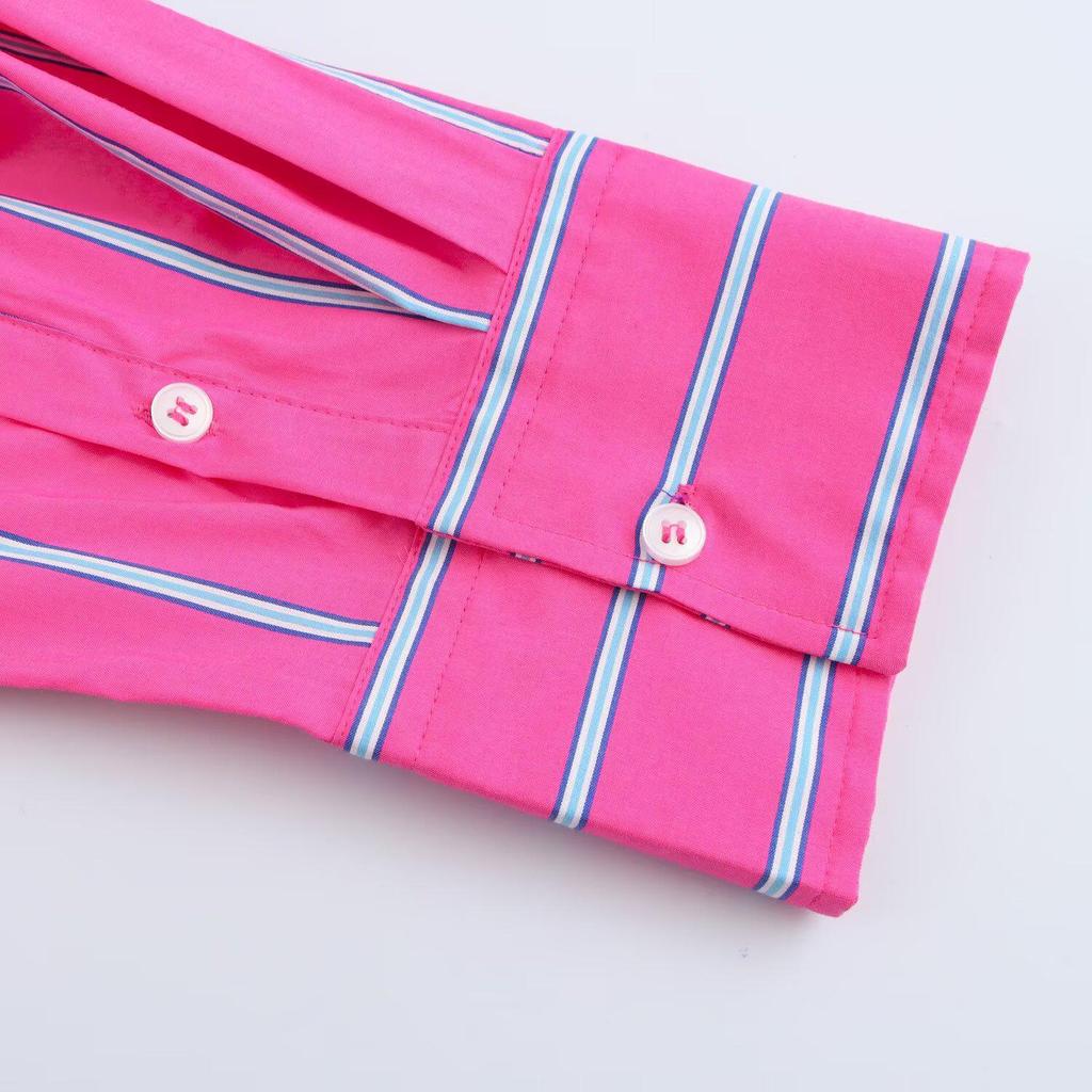 2025 Spring Women's Loose Casual Striped Lapel Shirt - Color Block Design