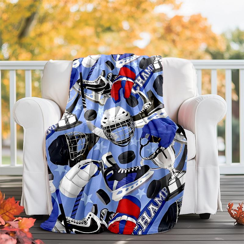 Ice Hockey Theme Printed Blanket - Perfect for Couch, Bed, Travel & Outdoor Use | Machine Washable, Cozy & Durable.