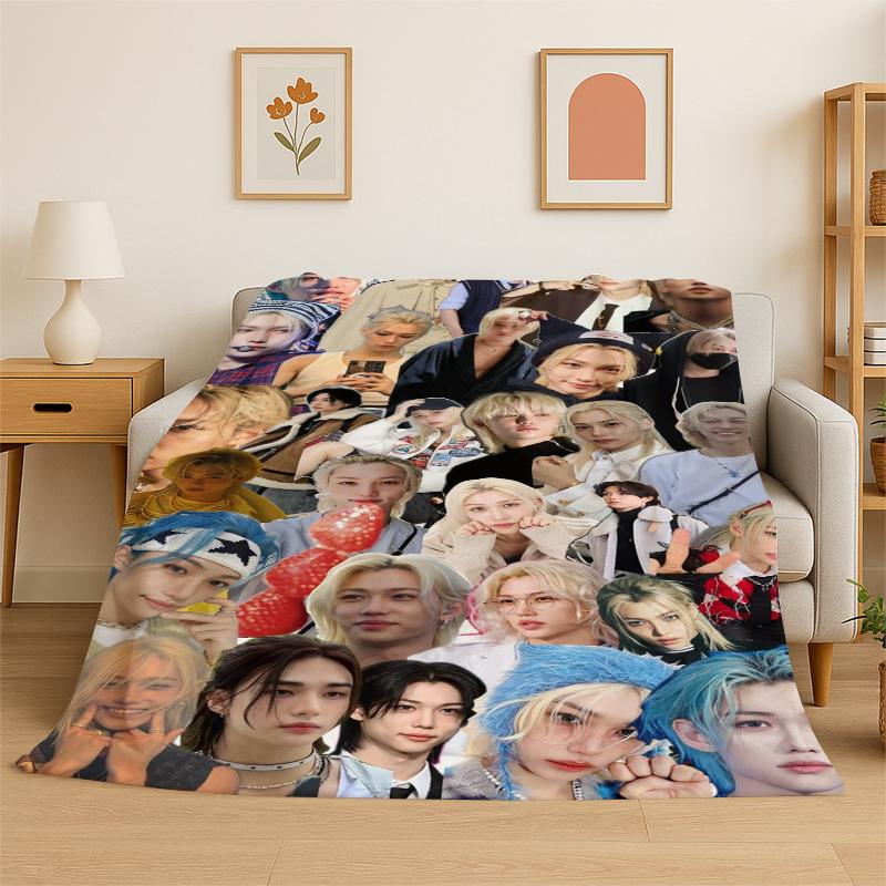 Kpop Felix Stray Kids Coperta in Flanella Morbida Calda per Camera da Letto Soggiorno Letto Viaggio Campeggio Picnic Regalo