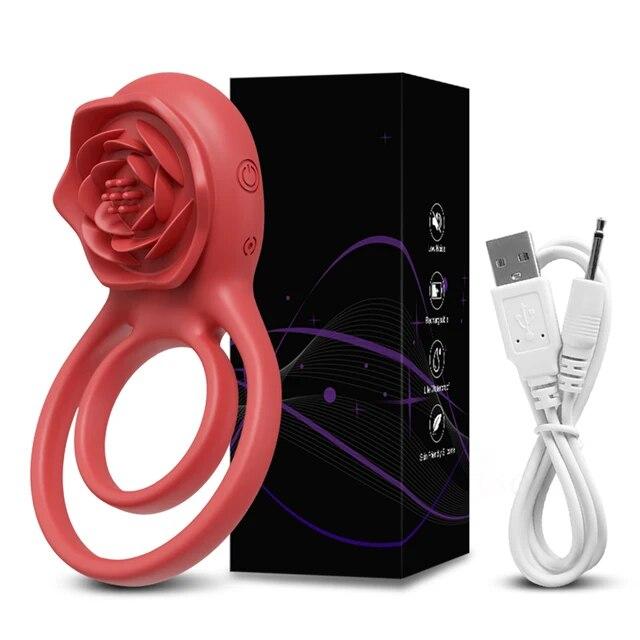 Rose-Toy Cockring Vibrator for Men and Woman Wireless Remote Control Penis Rings Delay Ejaculation Sex Toys for Male Cock Rings
