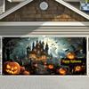 2D Banner 1 piece Spooky Halloween - Scary pumpkin and skeleton design with haunted house themed outdoor decorations