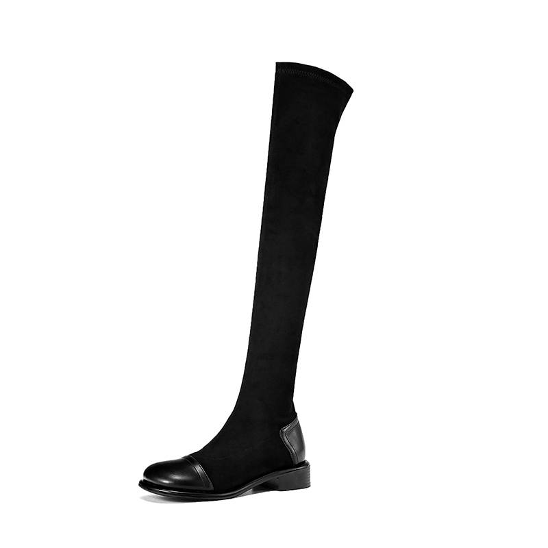 Krazing Pot Flock Autumn Winter Shoes Low Heels Size 43 Long Boots Slip On Stretch Over-the-knee Boots