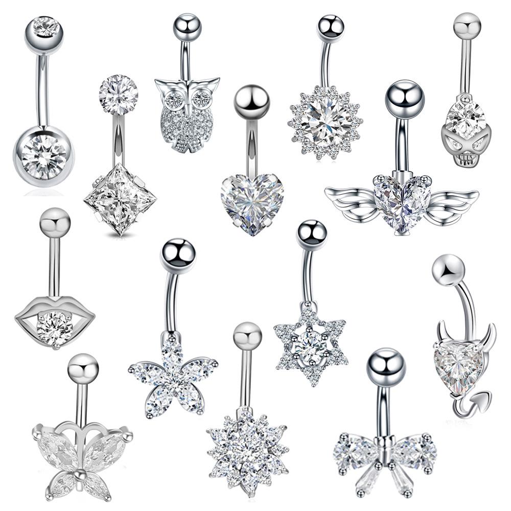 

Stainless Steel Zircon Heart Belly Ring - Trendy Body Piercing Jewelry