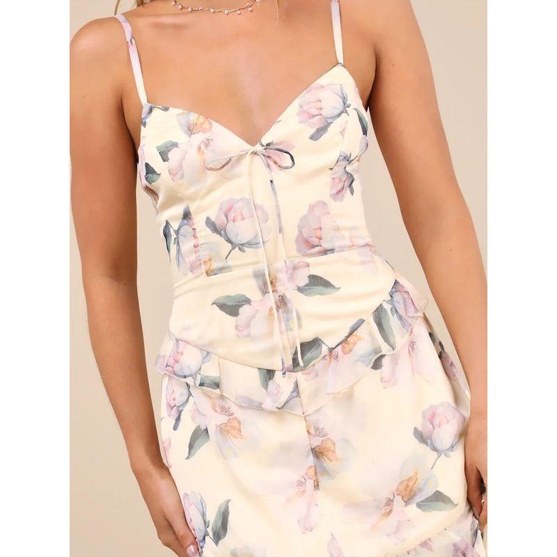 Foreign Trade Order Lu's Sling Slimming Exquisite Print Backless Slimming Flower Pastoral Lady Temperament Fashion Dress