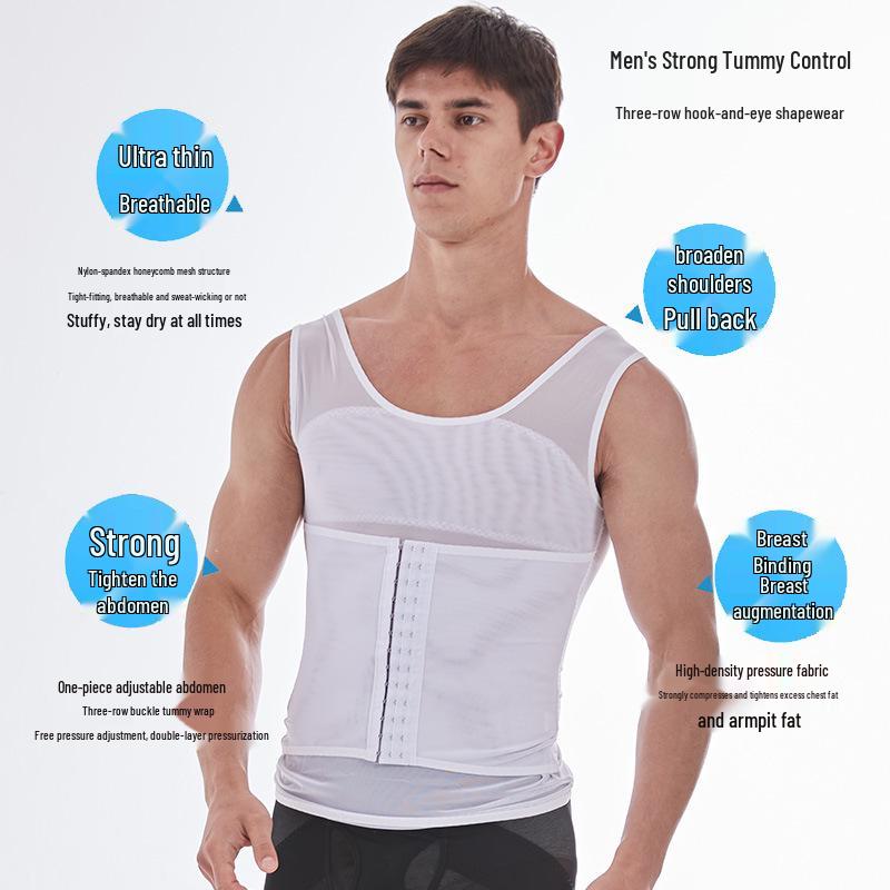 Men's Back-Support Waist Cincher: Mid-Row Buckle Body Shaper Vest