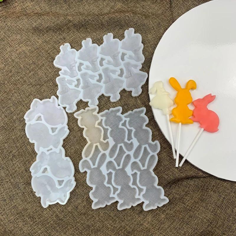 Silicone Lollipop Molds Round Heart Star Rabbit Shape Candy Mold Cake Topper Decorating Tools Chocolate Biscuit Baking Mould
