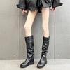 British Style Pleated Piled Boots, Women's Knees Are Thin, Big Tube Circumference Boots, Thick Heel Thick Knight Boots
