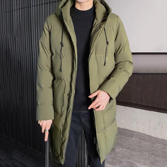 Men Cotton Coat Hooded Drawstring Long Sleeve Full Zipper Closure Cotton Jacket