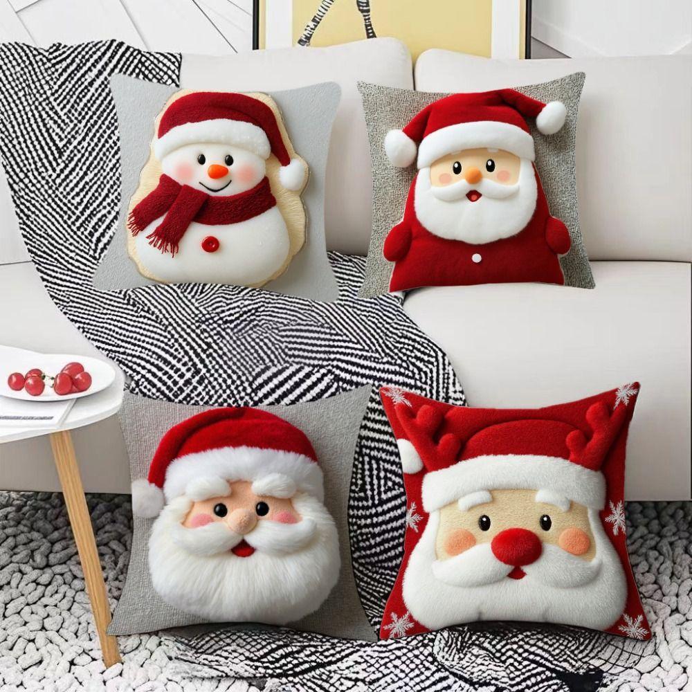 Santa Claus Christmas Throw Pillow Cover 2D Printed Plush Pillow Cover Pillowcase  Home Decoration