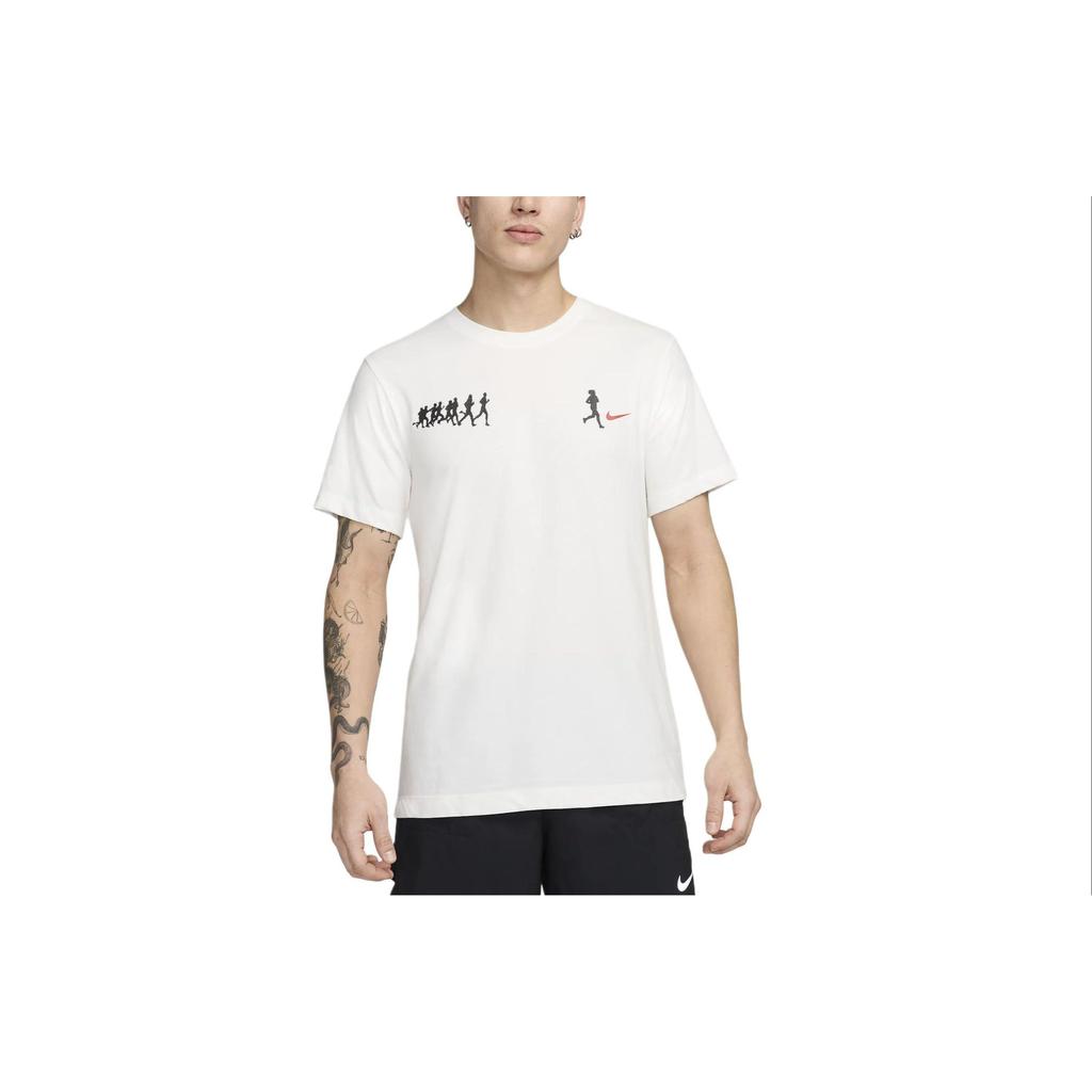Nike Round Neck Letter Print Breathable Sweat-Wicking Short Sleeve T-Shirt Men Tops Peak-White FV8393-121