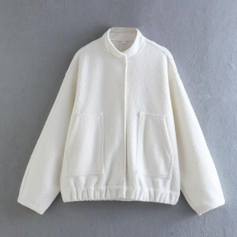 Women Fashion Vintage Pockets Woolen Jacket Autumn Casual Solid Long Sleeve Coat Snap Button Loose Outerwear