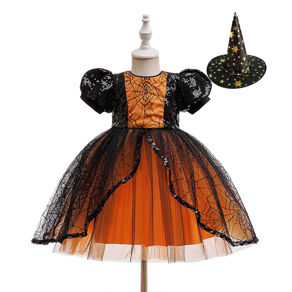 Kids' Halloween Witch Cosplay Cartoon Print Dress