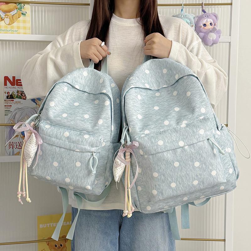 Schoolbag Cherry Blossom Pink Polka Dot School Bag Girls Junior High School Ins Niche High Value High School Student Backpack Large Capacity Fashion