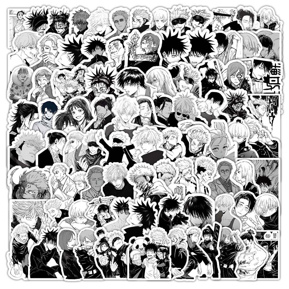 50-100 Black & White Jujutsu Kaisen Anime Stickers for Phone Cases & Water Bottles