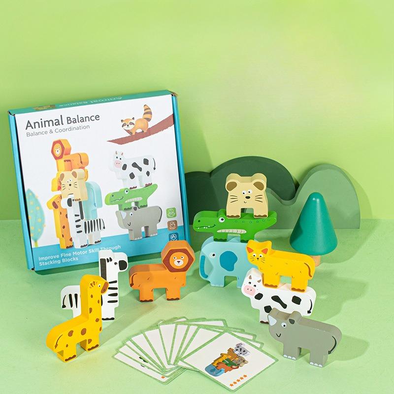 Animal Stacked High Building Block Children Wooden Balance Stacked Music Kindergarten Hand Eye Early Education Educational Toy