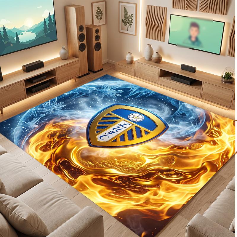 Tappeto in Velluto di Cristallo con Stampa del Leeds United Football, Comodo Assorbente d'Acqua Antiscivolo Tappeto per Pavimenti Interni
