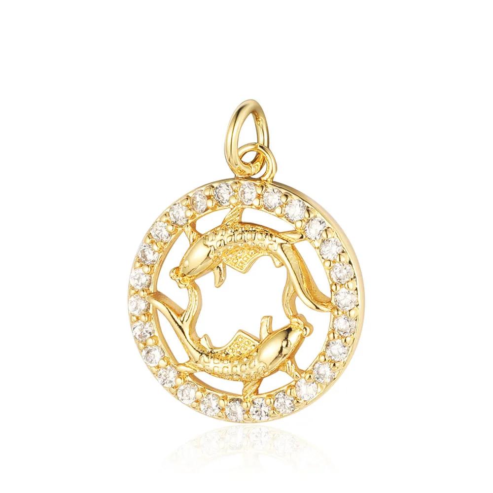 Zodiac Sign Copper Zricon Charm Round Constellation Capricorn Taurus Aries Pendant for Bracelet Necklace Making