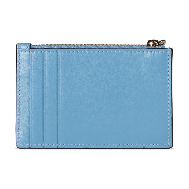 Gucci Luce Series Light Gold Tone Metal Accessories Zipper Closure Leather Piping and Canvas Card Holder Women's Blue