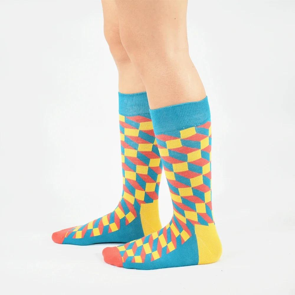 5 Pairs Novelty Men's Cotton Socks Colorful Pattern Funny Fashion Happy Crew Dress Socks Male Tide Brand Men Cotton Socks