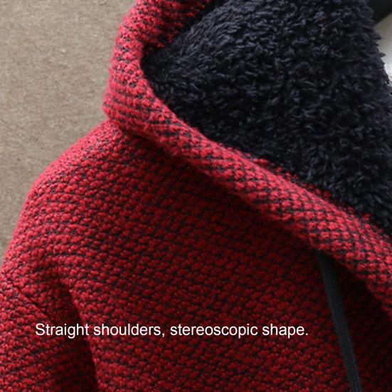 Pánský pletený kabát barevný blok s kapucí podzim zima zateplený plyšový hřejivý kardigan svetr pro každodenní nošení