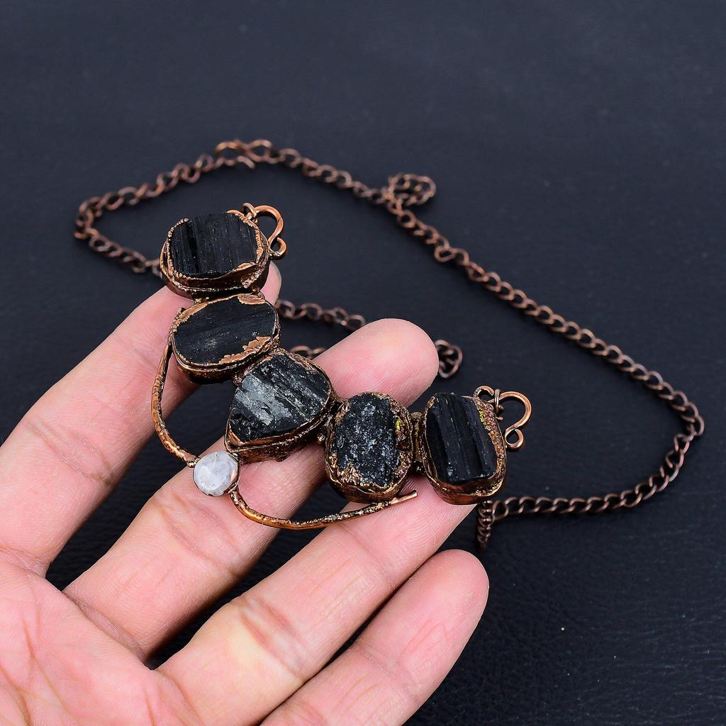 Black Tourmaline Rough Necklace, Gemstone Copper Electroformed Jewelry Necklace, Handmade Jewelry, For Anniversary Gift