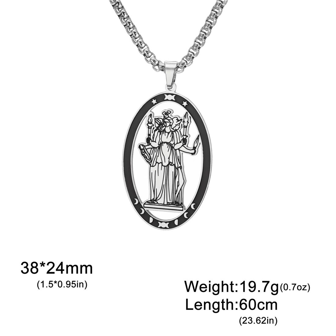 

Stainless Steel Triple Moon Goddess Pendant Necklace Box Chain Hollow Wheel of Hecate Choker Vintage Amulet Jewelry Gift 60cm