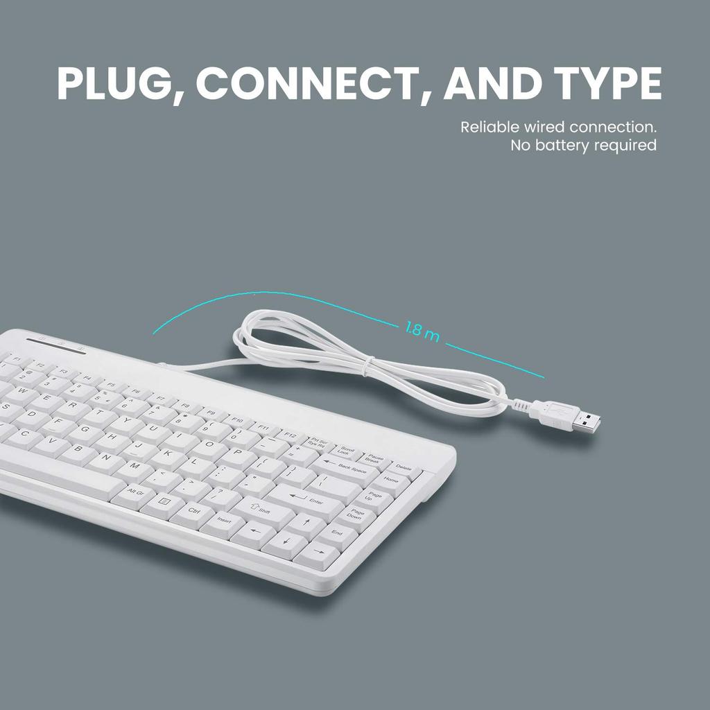 Perixx PERIBOARD-409 Wired Mini Keyboard with 1.8m Cable (White, English Layout)