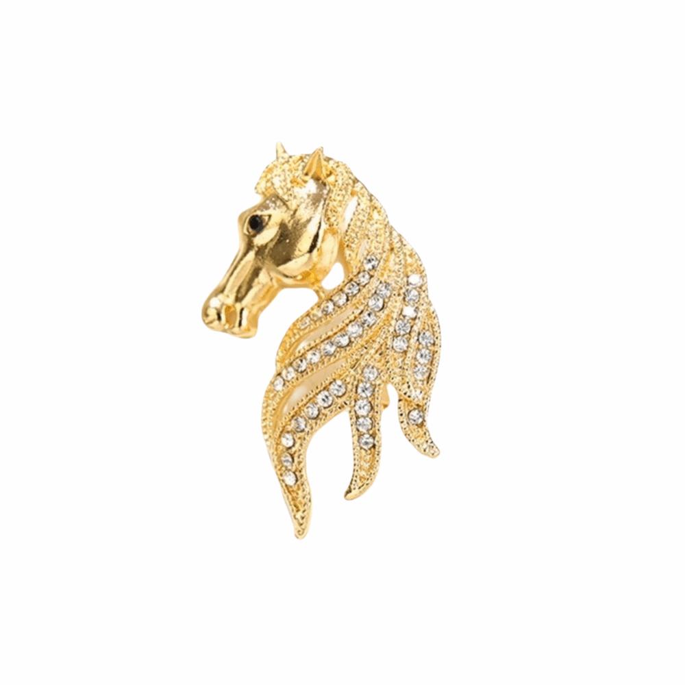 Elegant Retro Animal Brooch Crystal New Year Lapel Pin Fashion Vintage Horse Brooch  Men's Suit