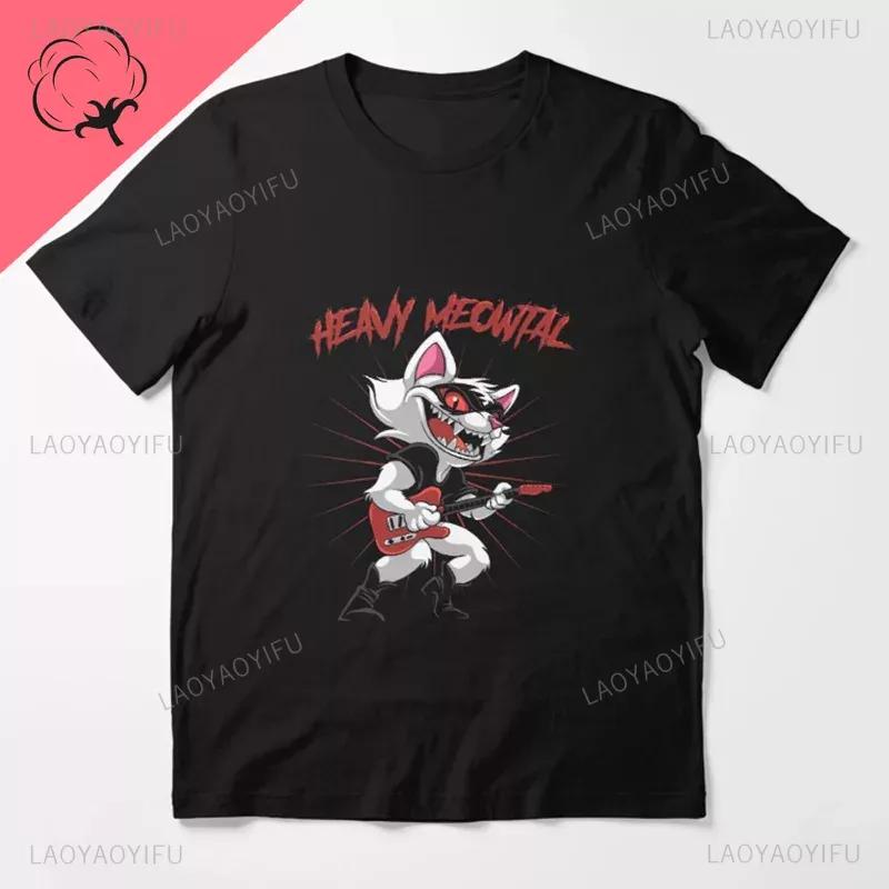 Funny Cat Meowtallica Cat Rock Music Print T-Shirts Rock Music Men Tops Fashion Oversized Tee Comfortable Unsiex Couple Wears