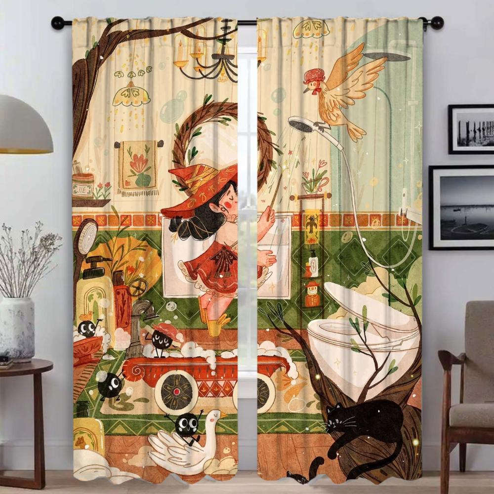 Herbstmädchen Küchenvorhänge 2 Stück Elegante Raumvorhänge für Wohnzimmer Jalousien Tüll für Schlafzimmer Verdunkelungsvorhang Trennwand