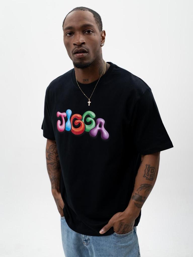 Jigga Wear Colorfull Men's Black Short Sleeve Oversize T-Shirt M