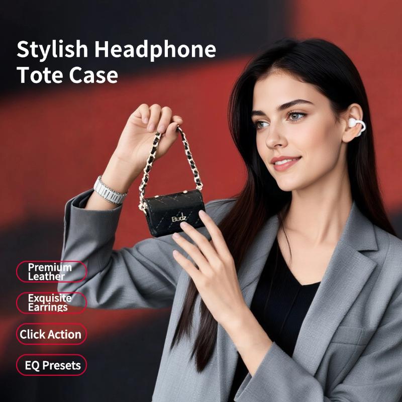 (Valentine's Day gift)Luxury Leather Bag Ear Clip Earbuds Bluetooth Headphone Surround Sound Earphone Wireless Headset In HD Mic