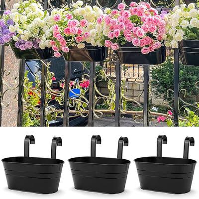 Metal Iron Hanging Flower Pots For Railing Fence Hanging Bucket Pots Countryside Style Window Flower Plant Baskets Holder