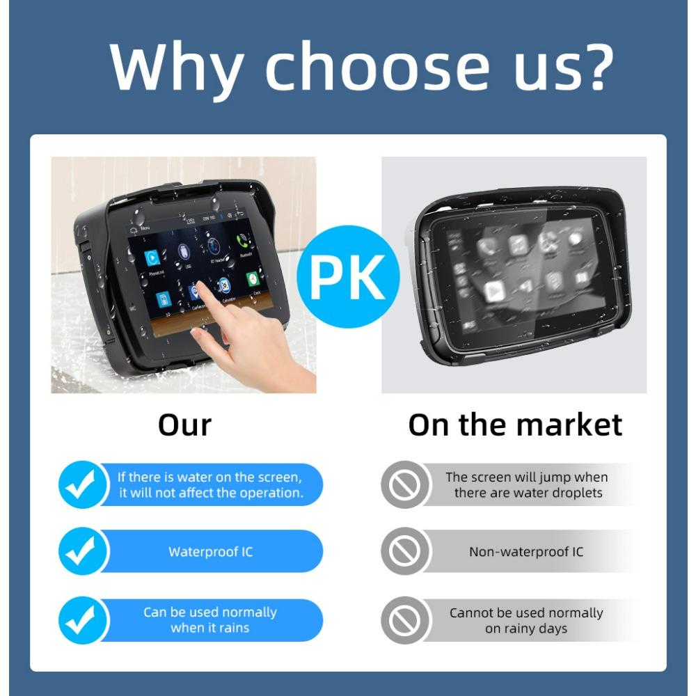 5 zoll Tragbare Motorrad GPS Navigation LCD Display Bildschirm Drahtlose Android Auto Carplay IPX7 Wasserdicht Monitor Moto Auto Spielen