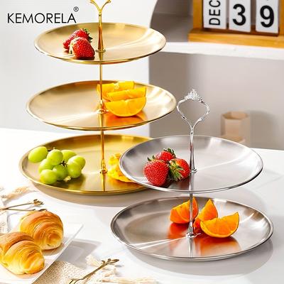Soporte de pastel de acero inoxidable de 2/3 capas, bandeja de fruta, estante de postre desmontable para restaurante, plato de fruta dorado y plateado, bandeja para aperitivos y dulces
