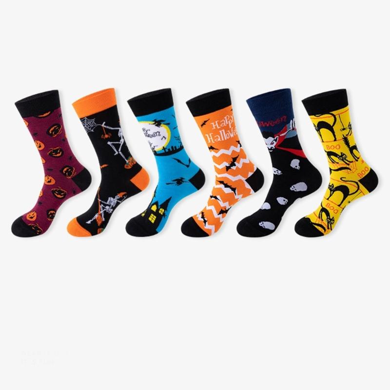 Halloween Socks with Scary Skulls, Vampire Teeth, and Pumpkin Faces Charm Designing Woman Man Autumn Winter Socks