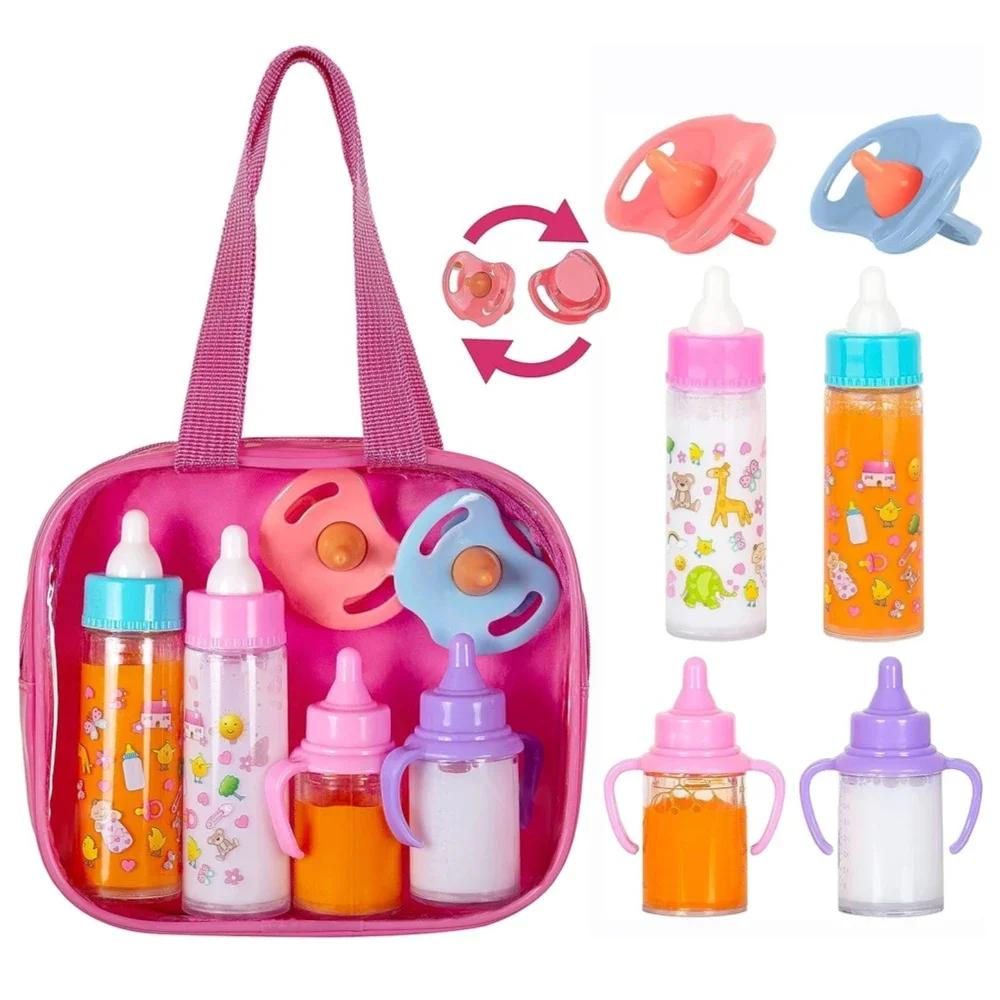 Doll Accessories Baby Doll Feeding Bottle Set Baby Care Toy Stroller 2pc Milk And Juice Bottles With Toy Pacifier For Baby Dolls