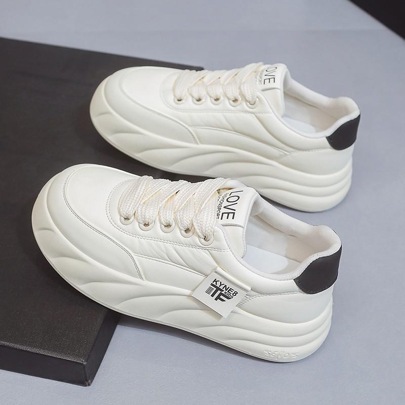 Thick Baseplate Shoes Women's Spring and Autumn New Ins Trendy Soft Sole Leather Surface Versatile Casual Student White Shoes